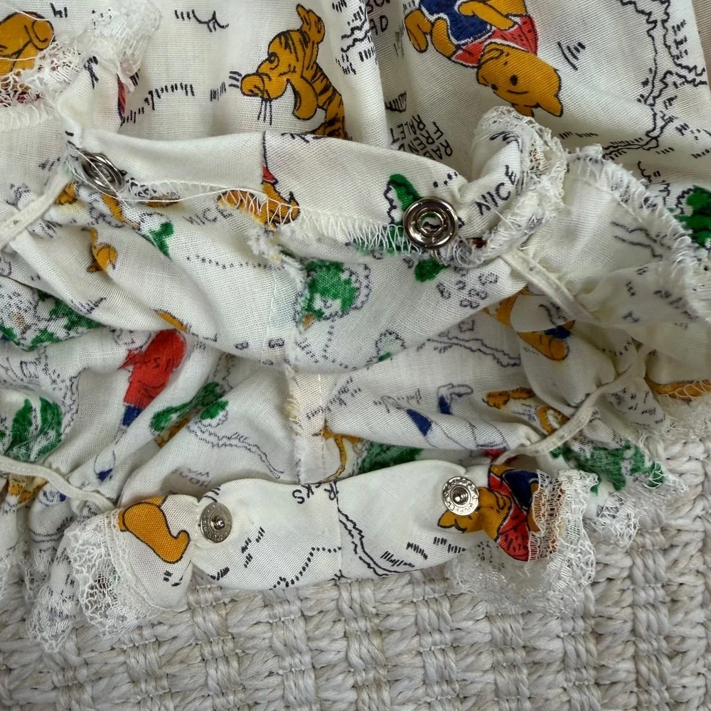 VTG Sears Winnie The Pooh Baby Romper Newborn Disney Lace Bubble 70s Cottagecore